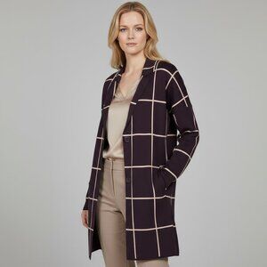 Nine West Windowpane Knit Sweater Blazer / Cardigan Coat